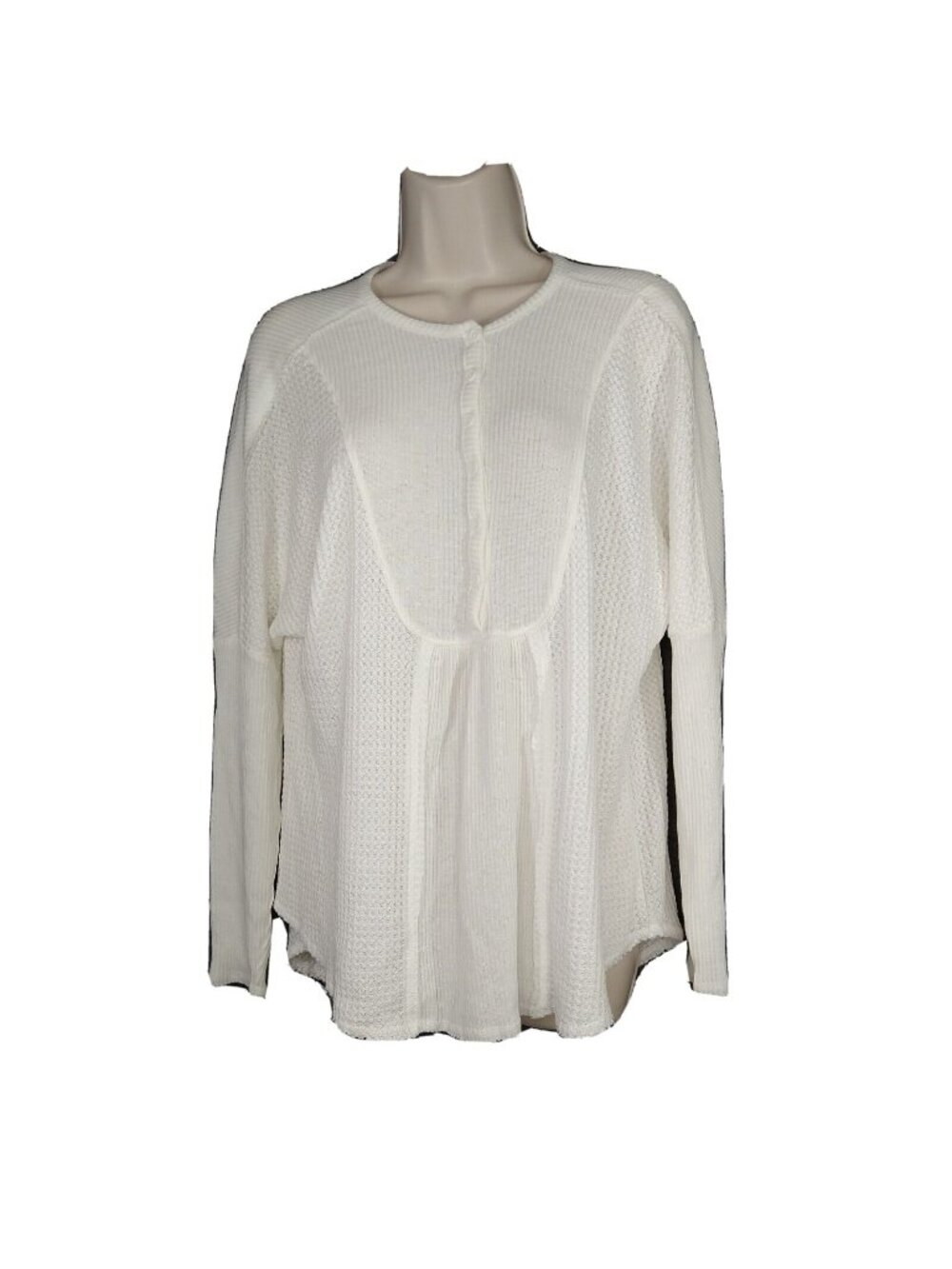 Gibson Look Waffle Knit Tunic Top Pullover Women Size M Cream Long Sleeve NEW